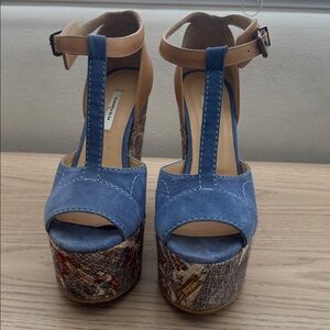 Carven Blue and Tan Platform Sandals